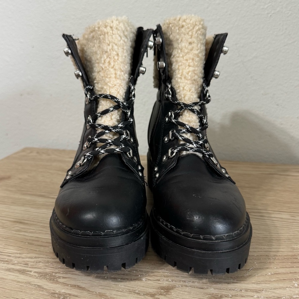 GBG Los Angeles Shearling Lined Leather Lace Up Combat Boots Womens Size 8 M